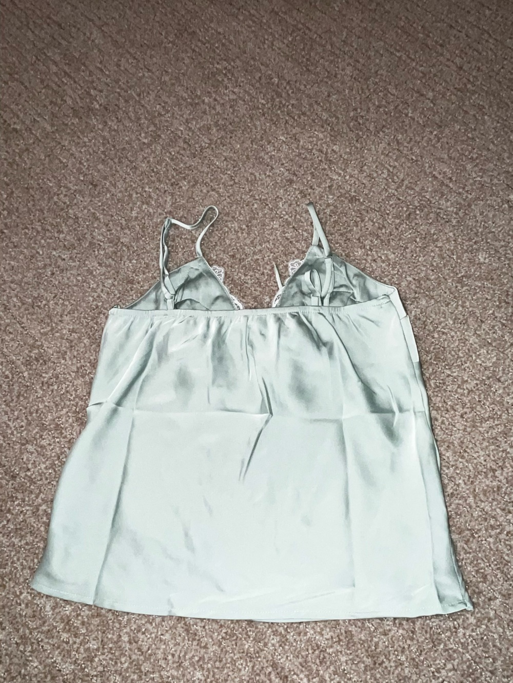 Monteau Sage Green Satin Slip with White Lace Trim - Picture 2 of 3
